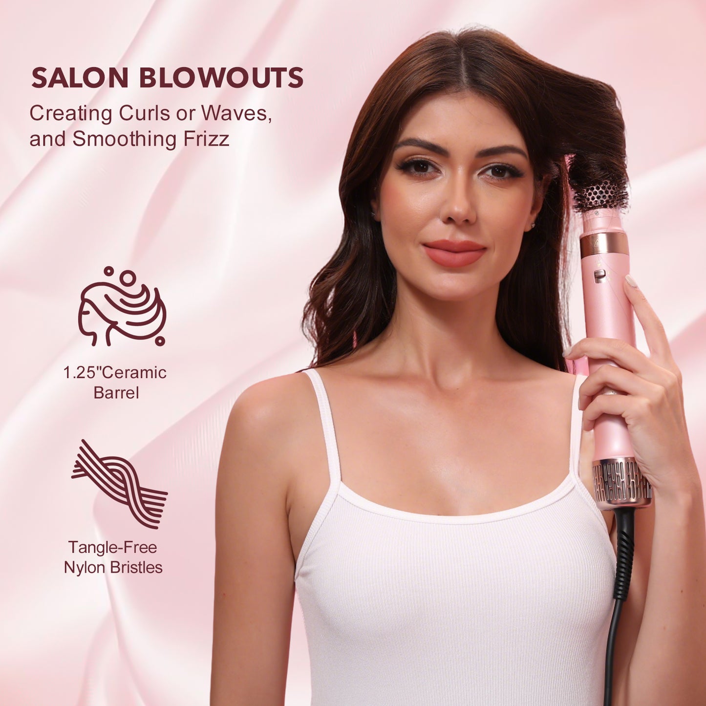 Mythsight StyleVibe Dual Voltage 8-in-1 Multi-Styler, Blow Dryer Brush & Thermal Brush with Auto Wrap Curl L/R, Fast Drying, Smooth Blowouts, Root-Lift Volume, No Heat Damage Frizz-Free Air Styler with Travel Bag (Pink)