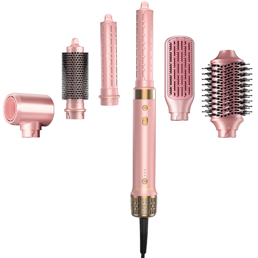 Mythsight StyleVibe™ 6-in-1 Multi-Styler, Blow Dryer Brush & Thermal Brush with Auto Wrap Curl L/R, Fast Drying, Smooth Blowouts, Root-Lift Volume, No Heat Damage Frizz-Free Air Styler with Travel Bag (Pink)