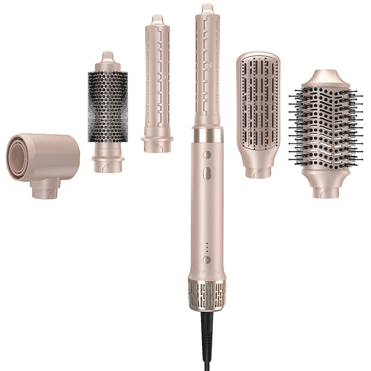 Mythsight StyleVibe™ 6-in-1 Multi-Styler, Blow Dryer Brush & Thermal Brush with Auto Wrap Curl L/R, Fast Drying, Smooth Blowouts, Root-Lift Volume, No Heat Damage Frizz-Free Air Styler with Travel Bag (Champagne Gold)