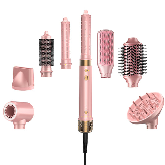 Mythsight StyleVibe™ 8-in-1 Multi-Styler, Blow Dryer Brush & Thermal Brush with Auto Wrap Curl L/R, Fast Drying, Smooth Blowouts, Root-Lift Volume, No Heat Damage Frizz-Free Air Styler with Travel Bag (Pink)