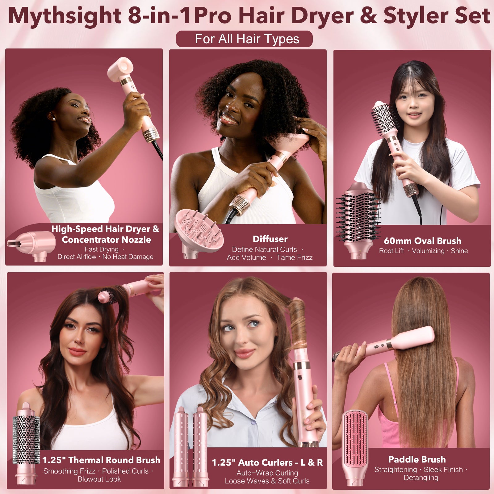 Mythsight StyleVibe 8-in-1 Multi-Styler, Blow Dryer Brush
