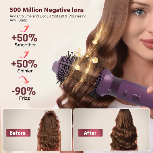 Mythsight StyleVibe™ 6-in-1 Multi-Styler, Blow Dryer Brush & Thermal Brush with Auto Wrap Curl L/R, Fast Drying, Smooth Blowouts, Root-Lift Volume, No Heat Damage Frizz-Free Air Styler with Travel Bag (Purple)