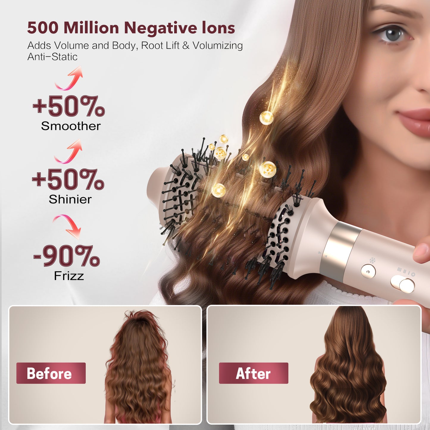 Mythsight StyleVibe™ 6-in-1 Multi-Styler, Blow Dryer Brush & Thermal Brush with Auto Wrap Curl L/R, Fast Drying, Smooth Blowouts, Root-Lift Volume, No Heat Damage Frizz-Free Air Styler with Travel Bag (Champagne Gold)