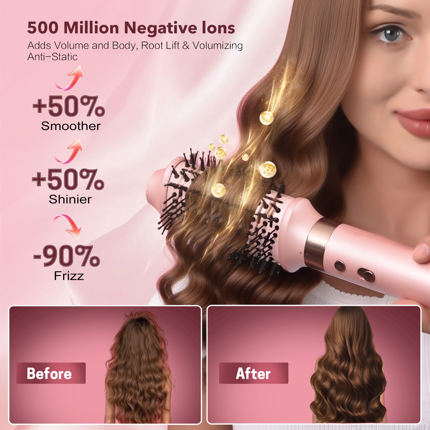 Mythsight StyleVibe™ 6-in-1 Multi-Styler, Blow Dryer Brush & Thermal Brush with Auto Wrap Curl L/R, Fast Drying, Smooth Blowouts, Root-Lift Volume, No Heat Damage Frizz-Free Air Styler with Travel Bag (Pink)