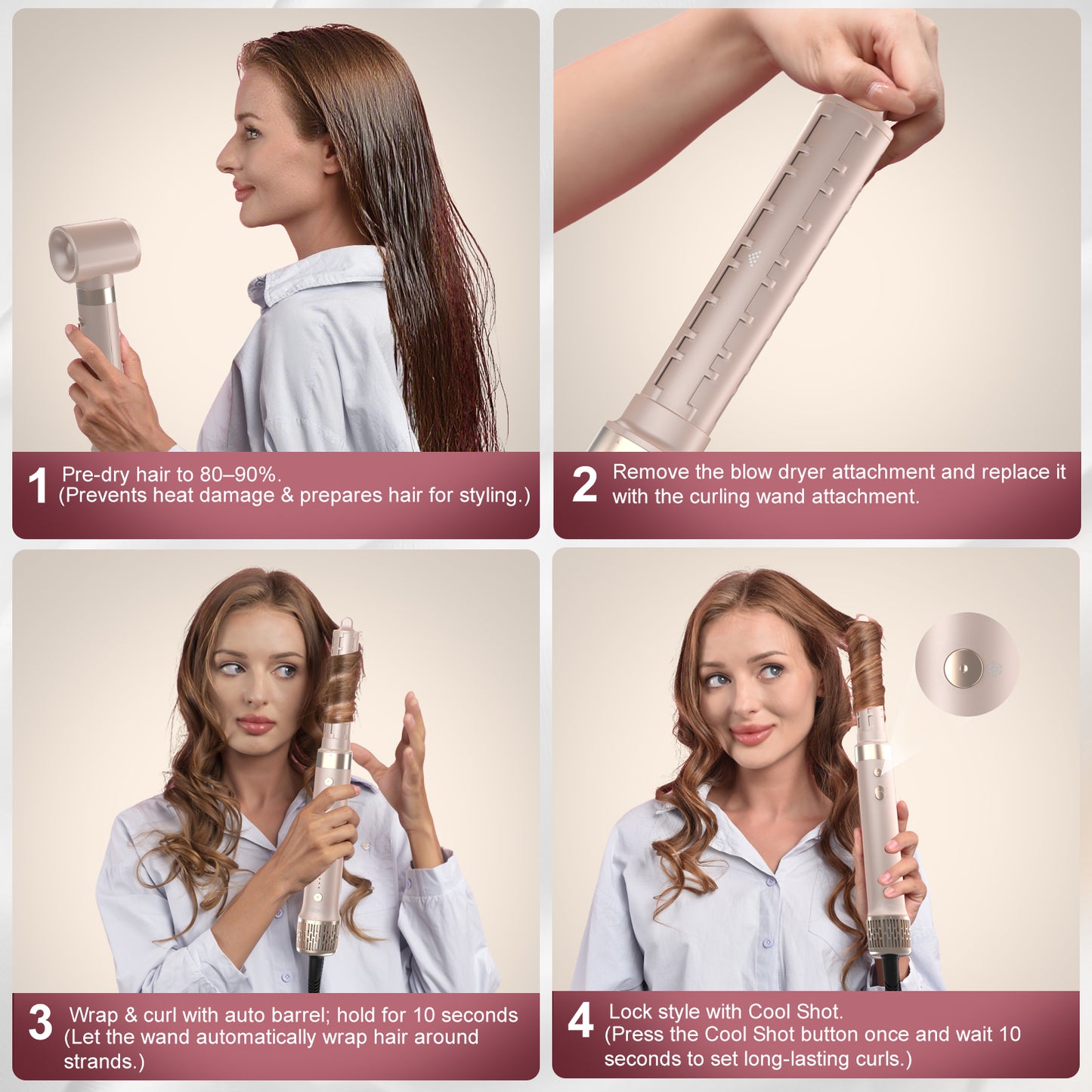 Mythsight StyleVibe™ 6-in-1 Multi-Styler, Blow Dryer Brush & Thermal Brush with Auto Wrap Curl L/R, Fast Drying, Smooth Blowouts, Root-Lift Volume, No Heat Damage Frizz-Free Air Styler with Travel Bag (Champagne Gold)